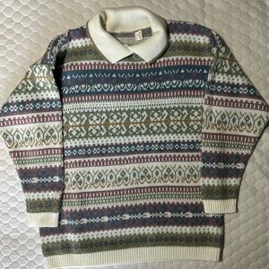 Multicolor Fair Isle Sweater with Peter Pan Collar